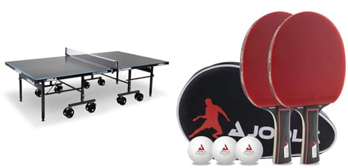 JOOLA Tischtennisplatte Outdoor J500A & Tischtennis Set Duo PRO 2 Tischtennisschläger + 3 Tischtennisbälle + Tischtennishülle, rot/schwarz, 6-teilig