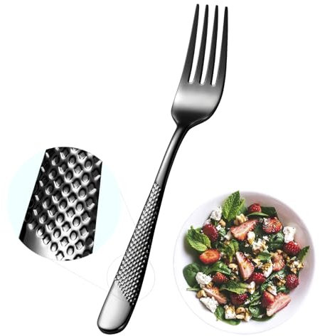 Xideman® 12-teiliges Premium gehämmerte Salatgabel-Set (17 cm), 18/10 Edelstahlgabeln, Besteck, hochglanzpolierte Dessertgabeln für Zuhause, Küche, Restaurant, spülmaschinenfest (schwarz)