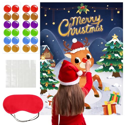 MACULPER Weihnachtsspiele Weihnachtsspiele für Kinder Weihnachtsspiel Pin The Nose on The Reindeer Weihnachten Spiele Weihnachtsfeier Spiel für die Feiertage, Aktivitäten im Klassenzimmer der Schule