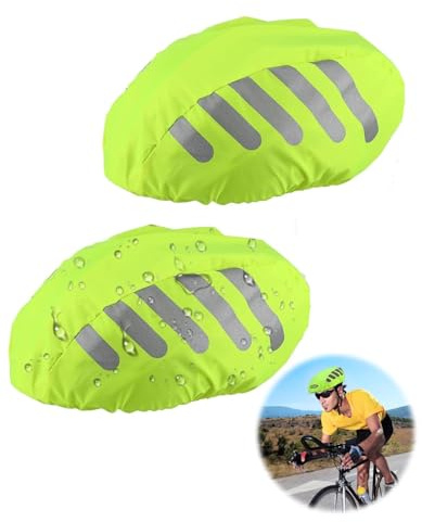 QLEUIFT 2 Stück Regenschutz für Fahrradhelm, Fahrradhelm Regenüberzug, Reflektierend Helmüberzug, Winddichter Regenüberzug, Reflektierende Fahrrad Regenhaube für Ausflüge Reisen und Fahrten, Grün