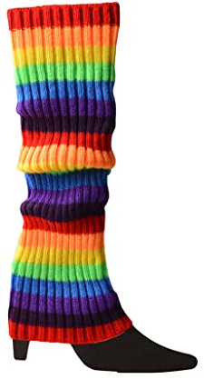 HINAYOSAN Beinstulpen für Damen, Mädchen, Damen, Winter, gerippt, gestrickt, Beinstulpen, Neonfarben, Regenbogenfarben, gestreift, Stiefelstulpen, Ballett, Tanz, lange Socken, 80er-Jahre-Kostüm,