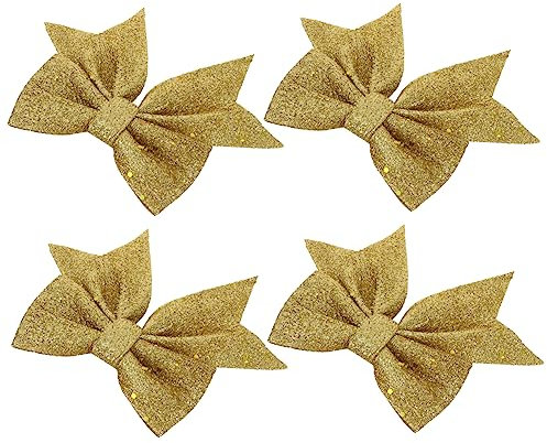 PAMINGONO 4stücke Teiliges DIY Weihnachtsbaum Schleifen Festem Perlenwollmaterial Glitzernde Goldfarbene Christbaumschmuck-deko Für Baum Fenster Und Festtagsdekoration