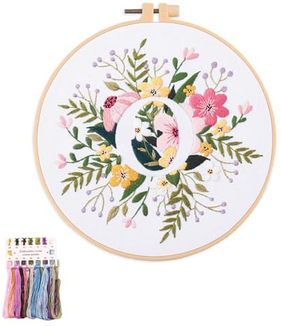 artcici Broderikit växt blomma bokstav O mönster för nybörjare vuxna, komplett sortiment broderi startsatser korsstygn handarbete tillbehör