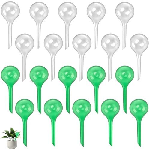 UNGFEI 20 PCS Plant Watering Bulbs Small, Plant Watering Globes Plastic, Self Watering Globes Plastic, Automatic Plant Watering Balls for Indoor Outdoor Plants, Transparent, Green