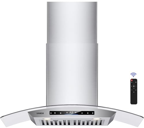 30 inch Wall Mount Range Hood 900 CFM Ducted/Ductless Convertible, Kitchen Chimney Vent Stainless Steel with Gesture Sensing & Touch Control Switch Panel, 2 Pcs Adjustable Lights