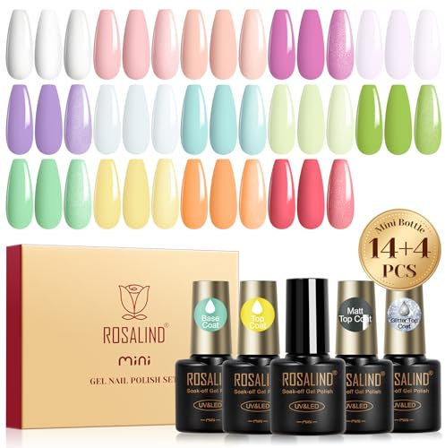 ROSALIND Vernis Semi Permanent, 18PCS Pastel Blanc Rose Nude Violet Bleu Vert Orange Couleurs Vernis Gel Semi Permanent, Mini UV/LED Printemps été Vernis à Ongles Semi-permanent Manucure