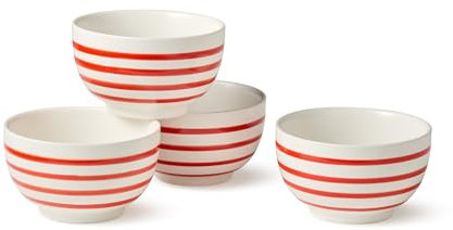 Dockside Red Stoneware Ice Cream Bowls – Set of 4, 20 oz Coastal-Inspired, Durable and Chip-Resistant Tableware. Great for serving ice cream, snacks, fruit salads, or yogurt parfaits.