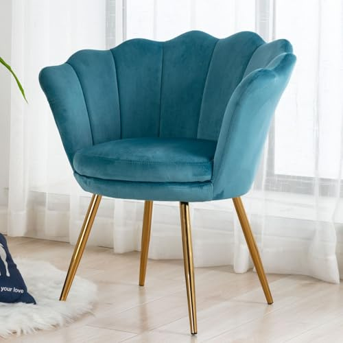 chairus Schminktischstuhl, Goldene Beine, Samt-Bezug, Blau