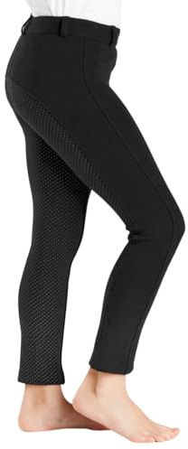 Farnell Grip Seat Children’s Jodhpurs - Unisex Equestrian Trousers with Full Grip Silicone Seat, Durable Stretchy Fabric, Pull-On Style, Elastic Waistband & Belt Loops - 11-12 Years - Black
