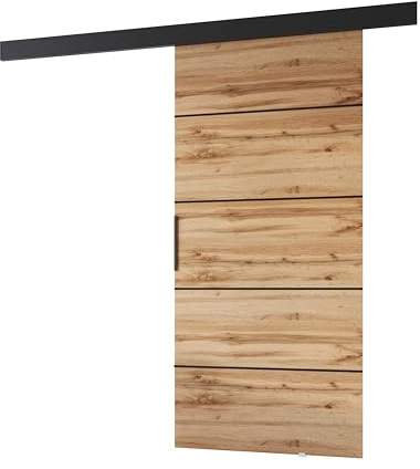 MINIO go for it - Schiebetüren 96 cm PRIM 1K Schiebetür Zimmertür | Schiebetürsystem für Zimmer, Wandmontage, Türe Innen - Dekorleiste, Oberblende (Wotan Eiche, 96 x 205 x 1,6 cm)