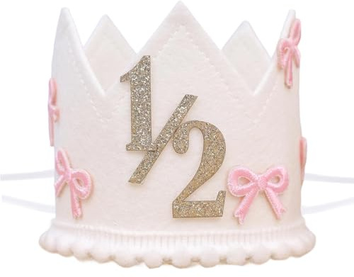 Nhemeylp Schleife 1/2 Geburtstag Krone Rosa Schleife Halber Geburtstag Hut Foto Requisiten 6 Monate Party Dekorationen Wiederverwendbare Party Krone Hut Hinterlässt wertvolle Erinnerungen für Kinder