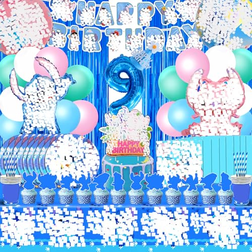 100pcs Lil Und Stitc Geburtstag Deko, Stitc Party Deko, Stitc Geburtstagsdeko 9 Jahre, Stitc Deko Geburtstag, Stitc Luftballon, Partygeschirr, Tortendeko, Stitc Kuchen Deko fur Kindergeburtstag