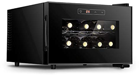 Wine Cooler - 8 Bottle Mini Fridge with Digital Control and Glass Door, Freestanding Countertop Design - Ideal for Home Bar and Small Spaces