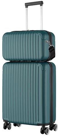 R.Leone Valigia Ryanair 55x40x20 cm + 40x20x25 cm Set 2 Pezzi Trolley Bagaglio a mano 4 Ruote e Beauty Case in ABS 999 (Verde Militare, Valigia 55x40x20 cm + Borsa 40x20x25 cm)