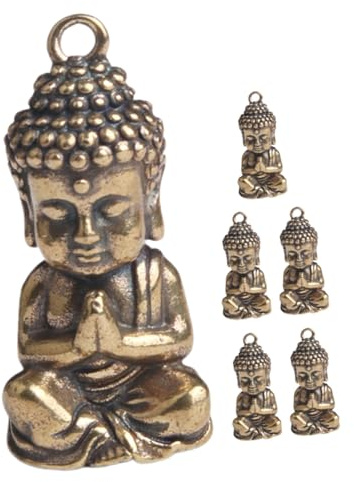 PLAFOPE Buddha Klein Messing Schlüsselanhänger 6 Stück Retro Platzsparend Flacher Boden Geschenk für Wohnzimmer und Esszimmer