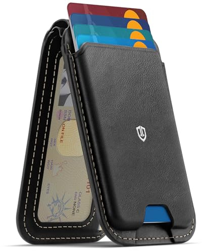 SHIELDON für MagSafe Echtleder Geldbörse, Magnetische Wallet [Ständer] [RFID Blocker] [ID-Fenster] [Kartenfächern] Kompatibel mit iPhone 17/16/15/14/13/12 Serie, Nicht für Mini- Retro Schwarz