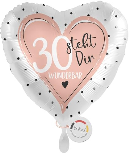 balloa Folienballon zum 30 Geburtstag, rosa Herz steht dir wunderbar, Helium-Ballon Geburtstagsgeschenk für Frauen, elegante Party Deko zum 30 Geburtstag Feier, 33cm