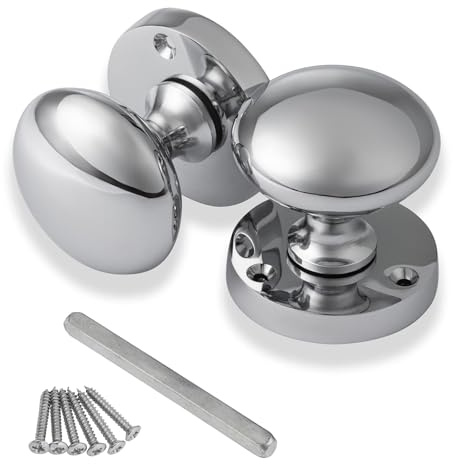 XFORT Mortice Door Knobs in Polished Chrome, Mushroom Style Internal Door Knobs for Wooden Doors, Round Victorian Doorknobs