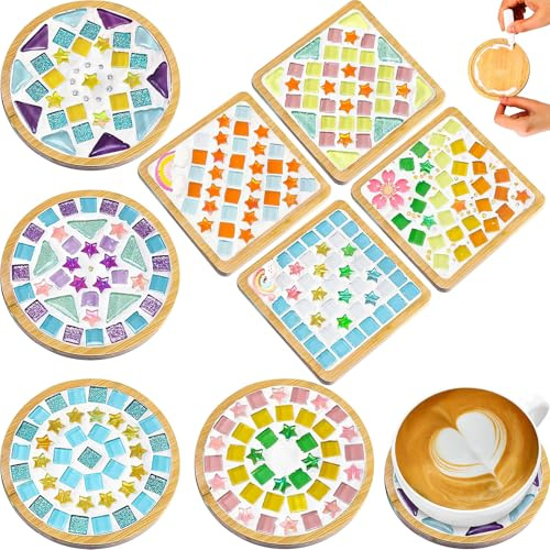 8er-Set Mosaik Untersetzer Bastelsets, DIY Holz Untersetzer für Erwachsene