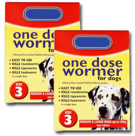 Worming Tablets for Medium & Large Dogs Up To 40kg - 2 Pack (Large Dogs) | 8 Tablets | One Dose Wormer | Treats Roundworms, Tapeworms and Hookworms | Johnsons