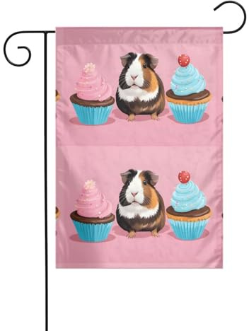 HYTTER Drapeau de jardin imprimé cochons d'Inde et cupcakes 30,5 x 45,7 cm pour jardin, terrasse, balcon