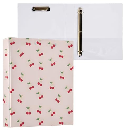 Reiacy Ring Binder, Cherry Little 3 Ring A4 Binders with Clip Hold 200 Sheets, Large D-Ring File Organizer for Home School Office Supplies
