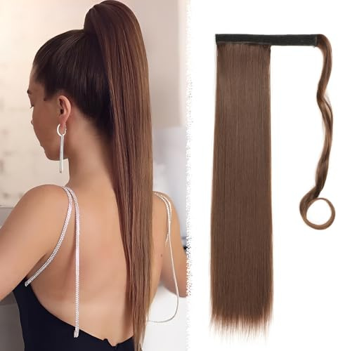 HMCEY Extension Capelli Coda Lunga 55 CM,Coda di Cavallo Liscia,Hair Extension Ponytail,Posticci per Capelli Sintetici,Parrucca Capello Lunghi con Coulisse,Faux Locs Crochet per Donna, Ragazze