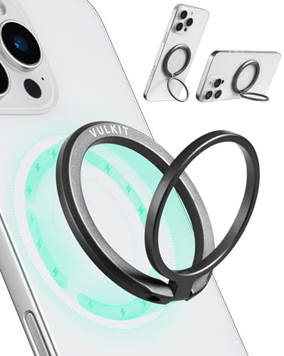VULKIT Phone Stand Magnetic Phone Ring Holder for Magsafe Universal Mobile Phone Stand for Desk Compatible with iPhone 12/13/14/15/16/17, Huawei, Samsung, Dark Grey