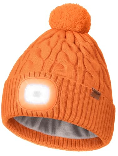 Wmcaps Mütze mit LED Licht, Type-C Wiederaufladbar mit Thermofleece Beanie | Weiches Fleecefutter，Leuchtmütze mit Pom-Pom, fürs Gassigehen mit dem Hund, Weihnachtsgeschenke für die Ehefrau
