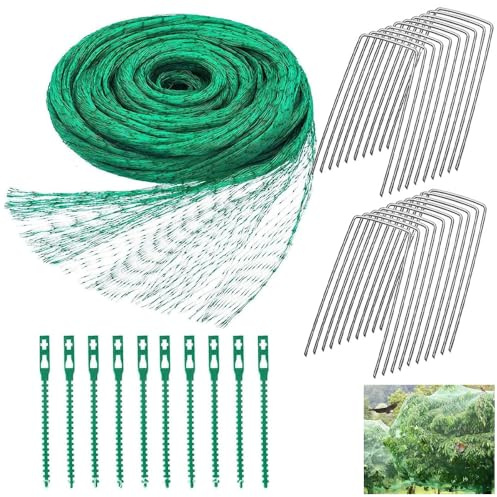 Garden Netting, Bird Netting 4x12m with 100 PCS Cable Ties and 20 PCS Ground Pegs for Protecting Fruit Trees, Vegetables, Flowers, Crops, Strawberries, Peas