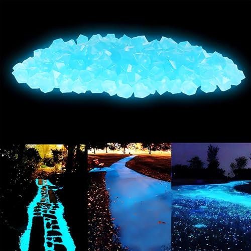 Rocas que brillan en la oscuridad al aire libre, 1000 unidades por paquete de piedras de resina que brillan en la oscuridad, reutilizables en guijarros para paisajismo, jardín, camino, patio, acuario