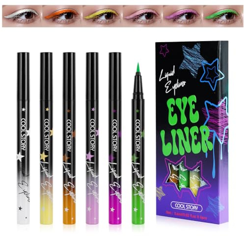 LOPHE Eyeliner Líquido Mate Colorido, Delineador de Ojos de 6 Colores, Lápiz Delineador Ojos Colorido Waterproof, Eye Liner Mate de Larga Duración para Maquillaje de Ojos y Fiesta Artístico (Estilo A)