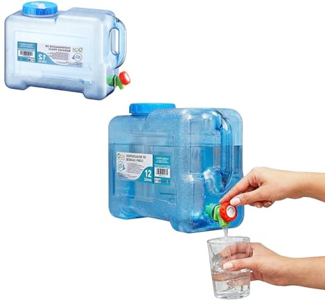 Two Tigers | Bidón De Agua Con Grifo 12 Litros | Pack 2 Unidades | Garrafa De Plástico Portátil Para Frigorífico y Nevera | Dispensador Antigoteo Sin Derrames Para Camping Excursiones Picnic Cocina RV