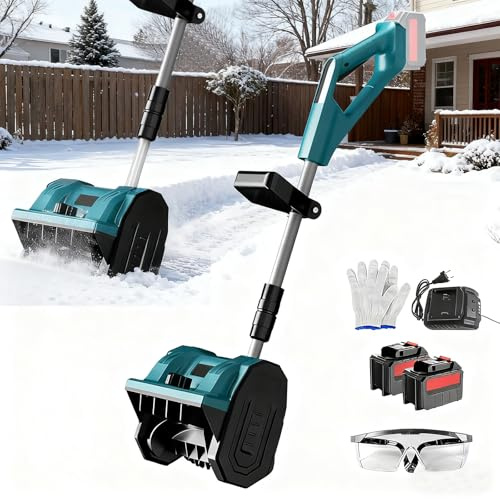 Pala da neve elettrica senza fili, potente lancio della neve con percorso di pulizia da 30 cm e manico regolabile, include 2 batterie per vialetto, terrazza, patio e uso agricolo