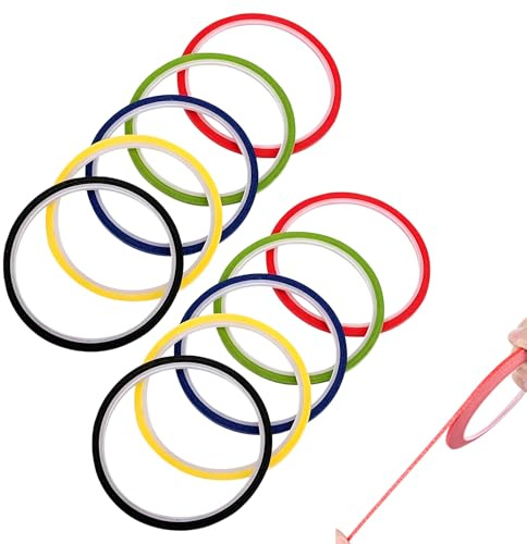 Tingliyi 10 Rolls Thin Masking Tape, 3mm Width Whiteboard Tape, 20 Meters Automotive Masking Tape, 5 Color Whiteboard Tapes for DIY Crafts Model Making Car Painting