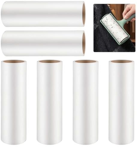 Rairsky 6 Stück Fusselrolle Ersatzrollen 16cm, Extra Klebrige Nachfüllpack | 60 Blatt/Rollen Flusenroller für Tierhaare, Extra Klebrige Klebrige Fusselroller, für Katzenhaare, Hundehaare & Staub