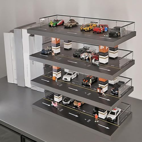 1/64 Scale Diecast Model Car Display Case, Parking Garage Diorama with 4