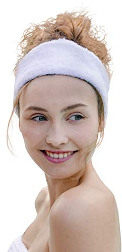 Carenesse Kosmetik Haarband Frottee weiß, 7 cm breit Kosmetikband | Stirnband mit elastischem Gummibund aus 100% Baumwolle, Dickes & Flauschiges Make-up Band, Saugfähig & atmungsaktiv