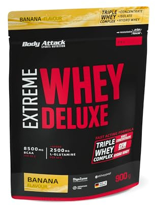 Body Attack Extreme Whey Deluxe - Banana Cream, 900g - Made in Germany - Eiweißpulver mit Aminosäuren, Triple-Whey-Complex, CFM Isolate, perfekt lösliches Protein-Pulver, fettarm, zuckerarm