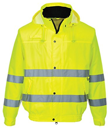 Portwest S161 Blouson Wasserabweisend Elastischer Bund 1 Taschen Stehkragen | Gelb, M, EN ISO 20471 Klasse 3, UPF 40+, Polyester, Verstaubare Kapuze, Langarm, Reflektierend, Warnschutz