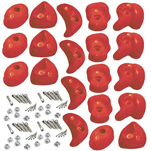Garden Games 20 Pack of Premium Climbing Holds High Grip Steel Reinforced Polyresin with Stainless Steel Fixings (Red, 20)