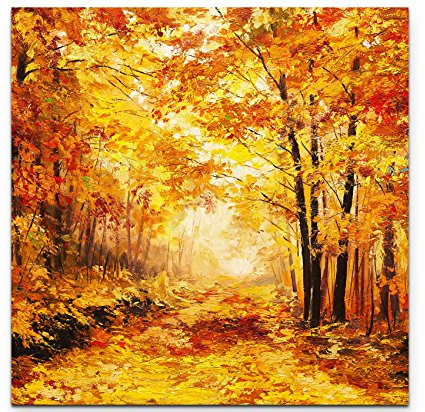Leinwandbilder | Bilder Leinwand 90x90cm Wald im Herbst – Ölgemälde