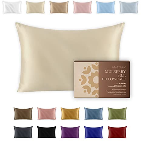 Beauty of Orient 25 Momme Premium-Maulbeerseide-Kissenbezug für Haar und Haut, handgefertigt, hypoallergen und Anti-Akne-Seiden-Kissenbezüge mit Reißverschluss, King-Size, 50,8 x 91,4 cm, Vanilleeis