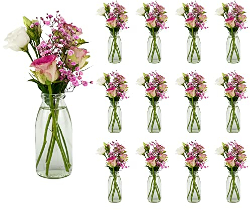 casavetro 12 x Glasfläschchen im Landhausstil Flasche Vase Tischvasen Glasflaschen Dekoflaschen Väschen Vasen Glasvasen (12 x 250 ml-Milch OK)