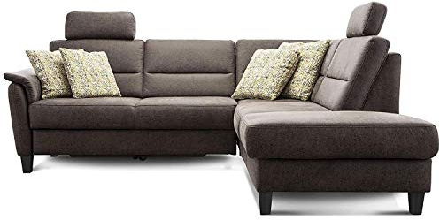 Cavadore Ecksofa Palera mit Federkern / L-Form Sofa mit Ottomanen rechts / 236 x 89 x 212 / Büffellederoptik Braun