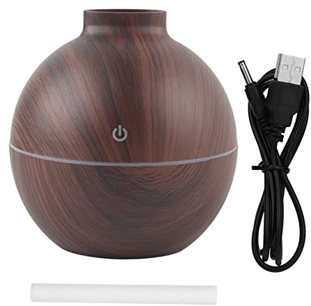 Difusores de aceites Esenciales, difusor de Mini humidificador de Escritorio USB LED Air, para Dormitorio, Oficina(Grano de Madera Oscura)