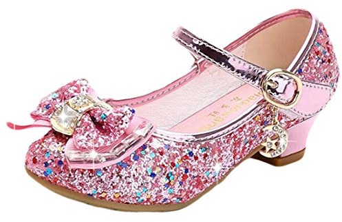 Mama Stadt Scarpe Principessa Bambina Tacco Glitterate, Cosplay Con Paillettes, Eleganti per Cerimonia Festa, Rosa/ 30