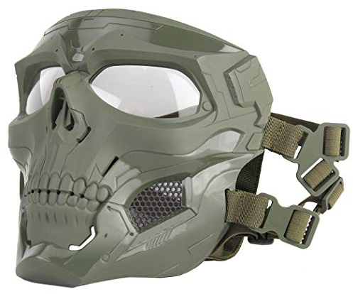 Aoutacc Airsoft Skull Maske, verstellbar, Taktische Vollgesichts-Schutzmasken für Cs Paintball Wargame Halloween Cosplay Kostüm Party, grün