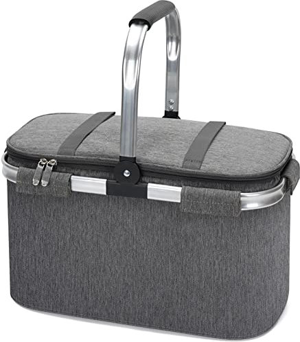 Auslaufsicherer Picknickkühlkorb mit wasserdichter Stranddecke, isolierte 21-l-Einkaufstasche mit großer Kapazität, tragbarer Griff aus Aluminiumlegierung für Camping Camping Grey
