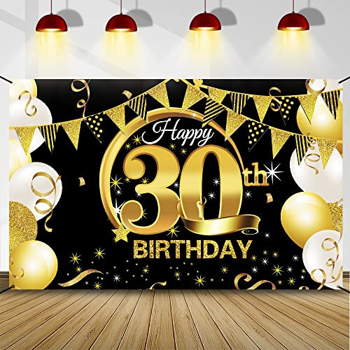 30 Geburtstag Dekoration Schwarz Gold, 30 Geburtstag Banner, 30 Geburtstag Party Deko für Frau Mann, 30 Geburtstag Hintergrund Banner, Extra Große Stoff Schild Poster 30, Geburtstag Sfeier Liefert